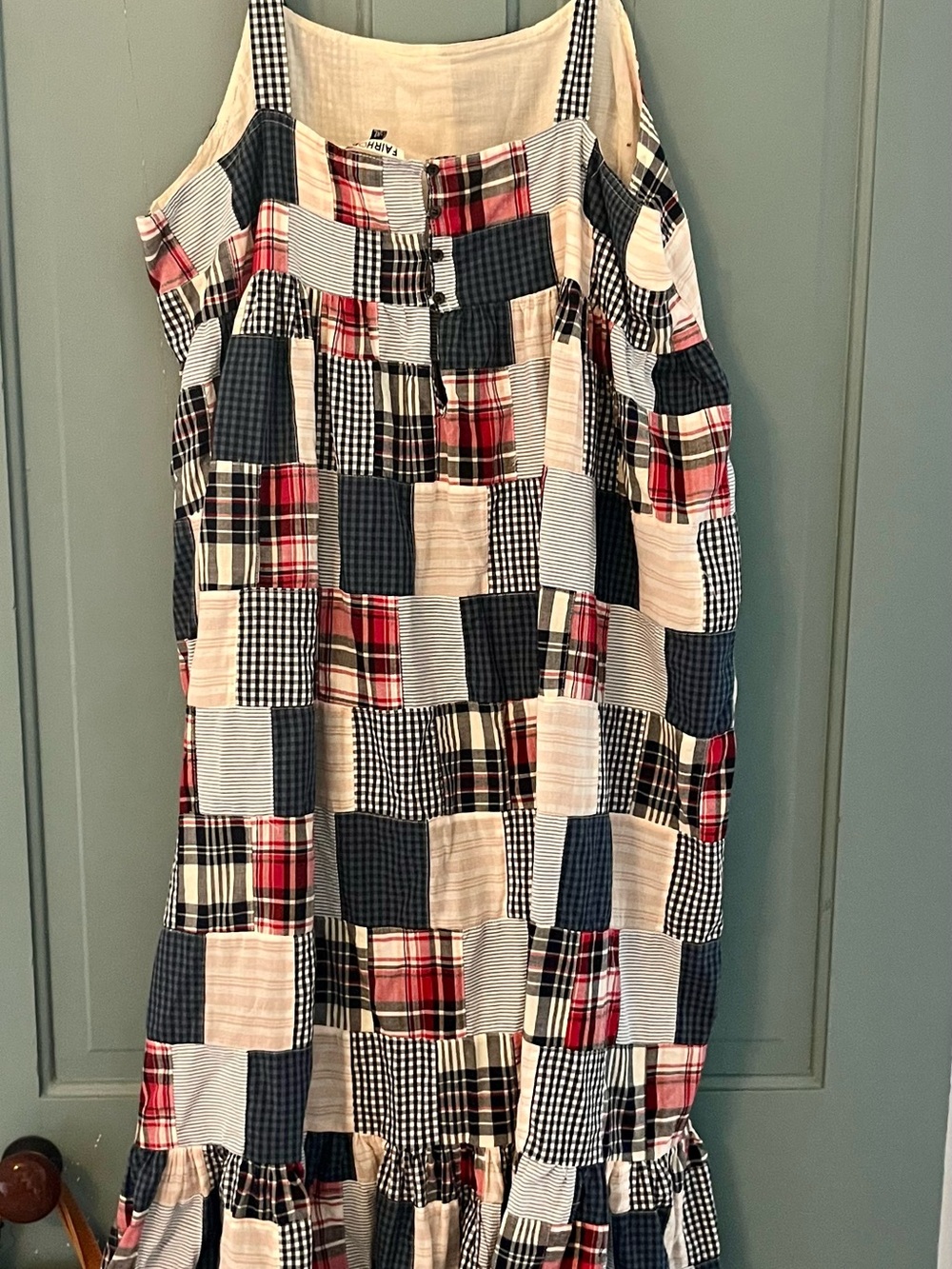 Patchwork Plaid Sundress in Navy, Red, and Cream - Picture 3 of 5